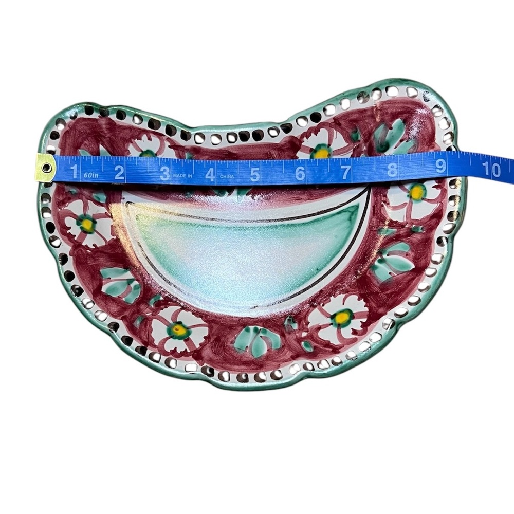 Vietri Solimene vintage 70s ceramic plate made in Italy crescent floral design - Picture 12 of 13
